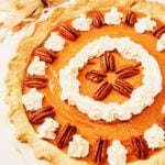 gluten free pumpkin pie, whole pie, overhead photo