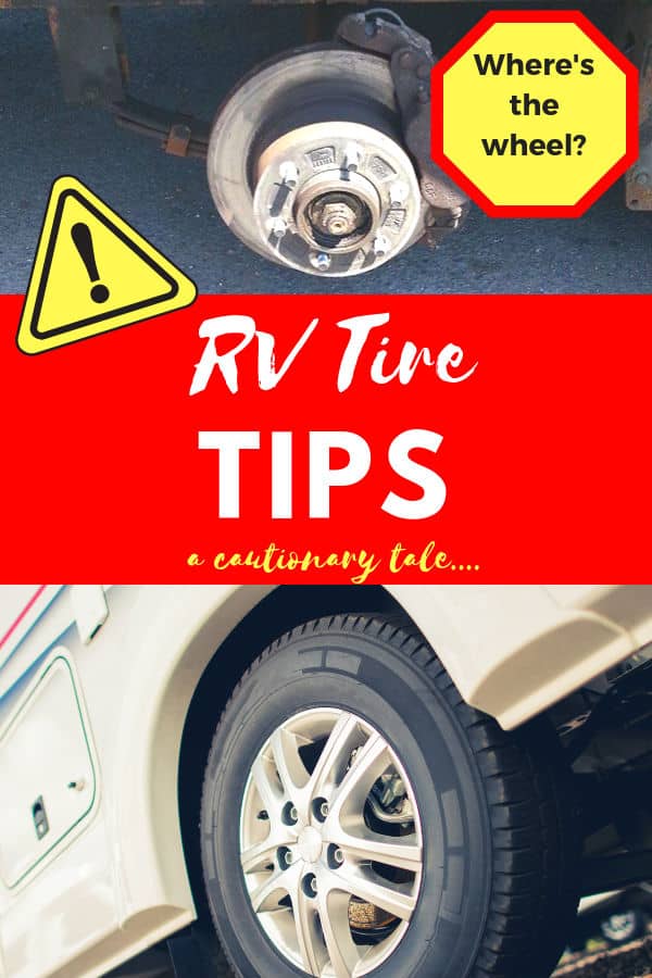 RV Tire Tips with pictures of a trailer hub without the tire, and a regular RV Tire