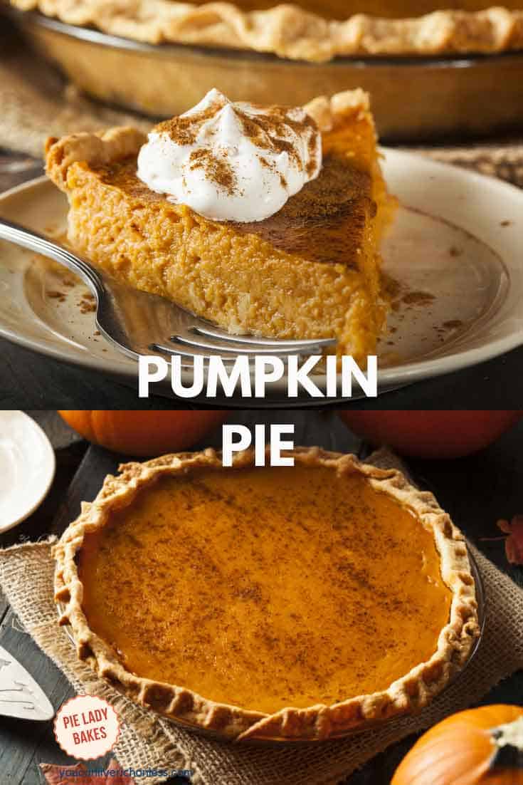 slice of pumpkin pie and picture of a whole pumpkin pie