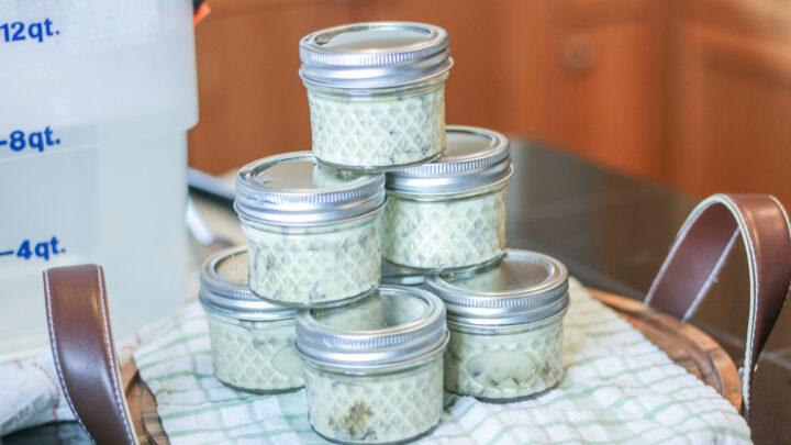 stack of small mason jars with sous vide egg bites inside