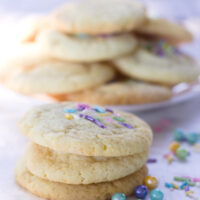 soft sugar cookie recipe without vanilla 3 cookies and plate in background