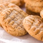 closeup of freshly baked peanut butter cookie recipe without brown sugar