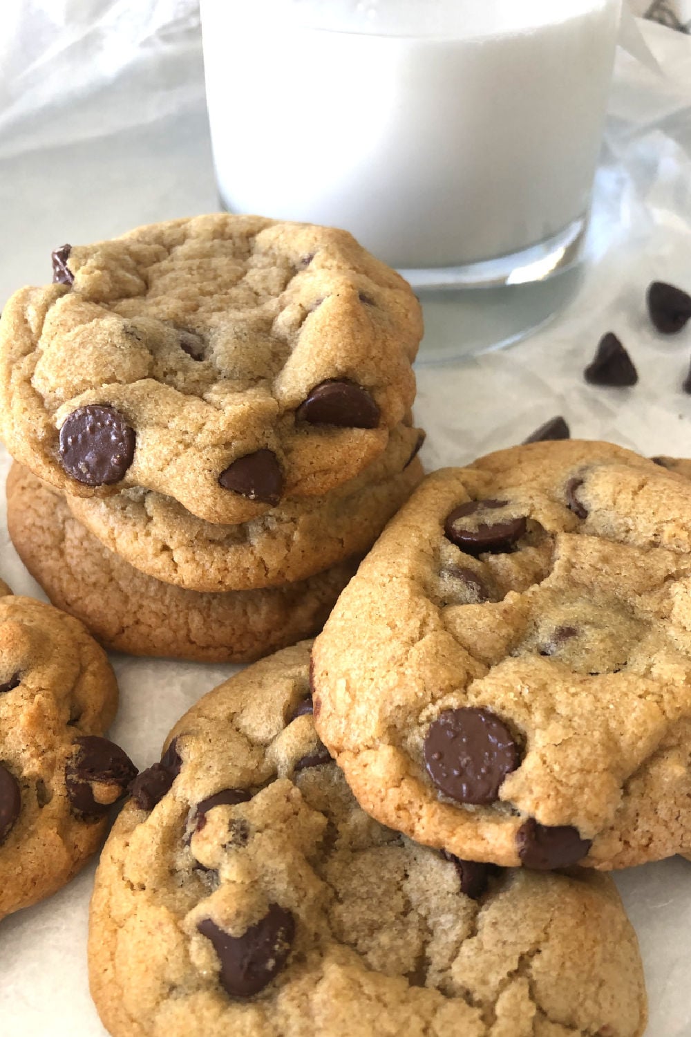 closeup mcdonald's chocolate chip cookies glass of milk