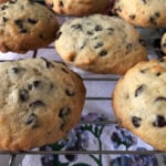 chocolate chip muffin tops cooling on rack